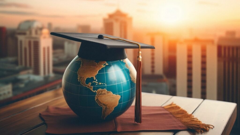 Graduation cap with globe in digital art style
